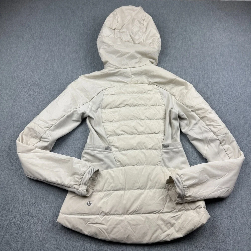 Lululemon Jacket Womens 4 Beige Down For It All Puffer Hooded Goose Down Coat